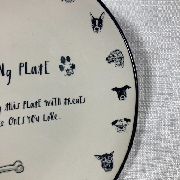 NWOT Rae Dunn Artisan Collection 8" Giving Plate, Cream and Black Dog Motif - Picture 3 of 6